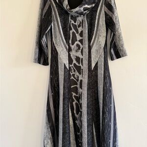 Robbie Bee Black and Gray Cowl Neck Dress with 3/4 Sleeves